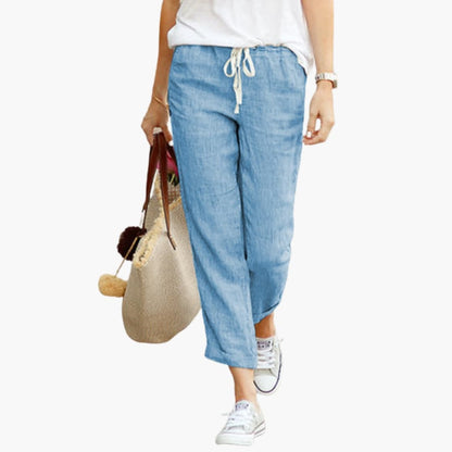 Women's Summer Pants Adjustable Waist Side Pockets