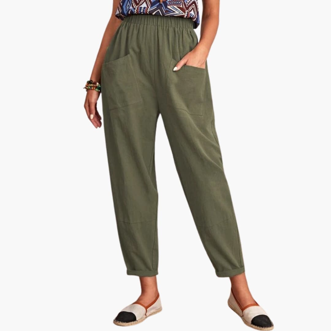 Women's Elastic Waist Pants Loose Full-Length Trousers