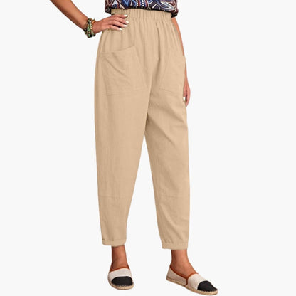 Women's Elastic Waist Pants Loose Full-Length Trousers