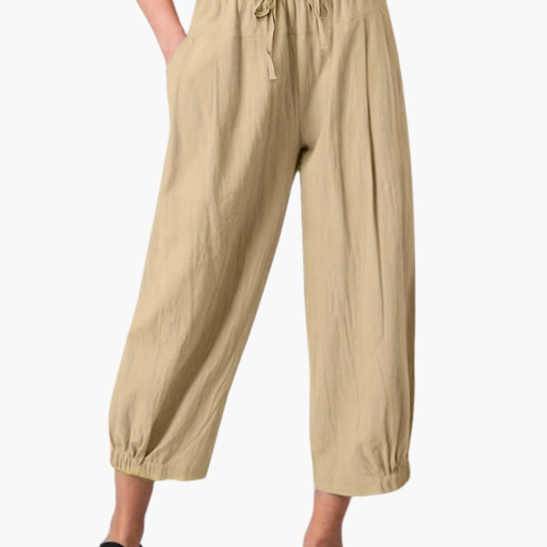 Women's Elastic Waist Summer Pants Cuffed Hem