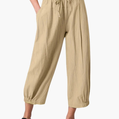 Women's Elastic Waist Summer Pants Cuffed Hem