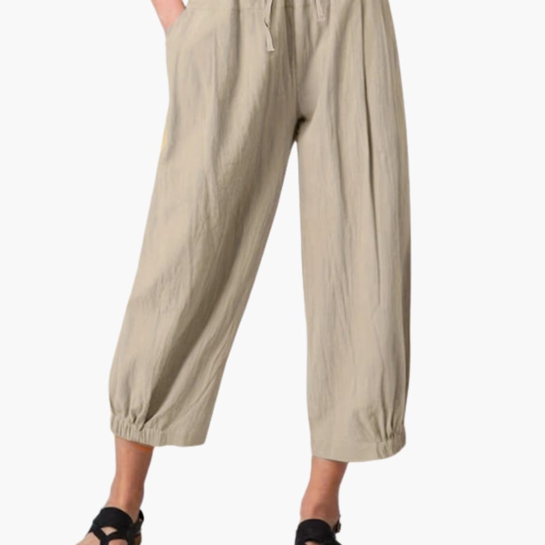 Women's Elastic Waist Summer Pants Cuffed Hem - VibreMode