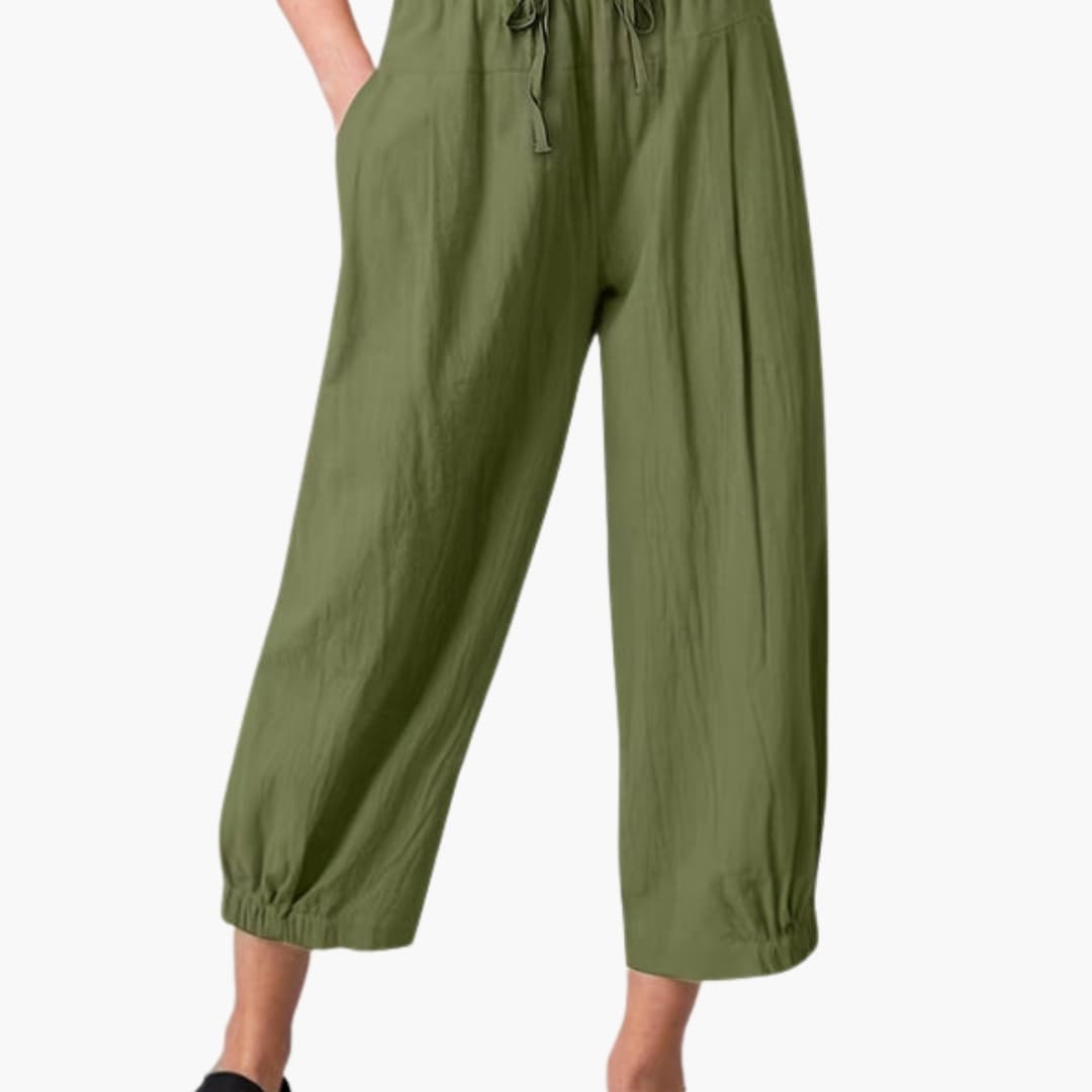 Women's Elastic Waist Summer Pants Cuffed Hem