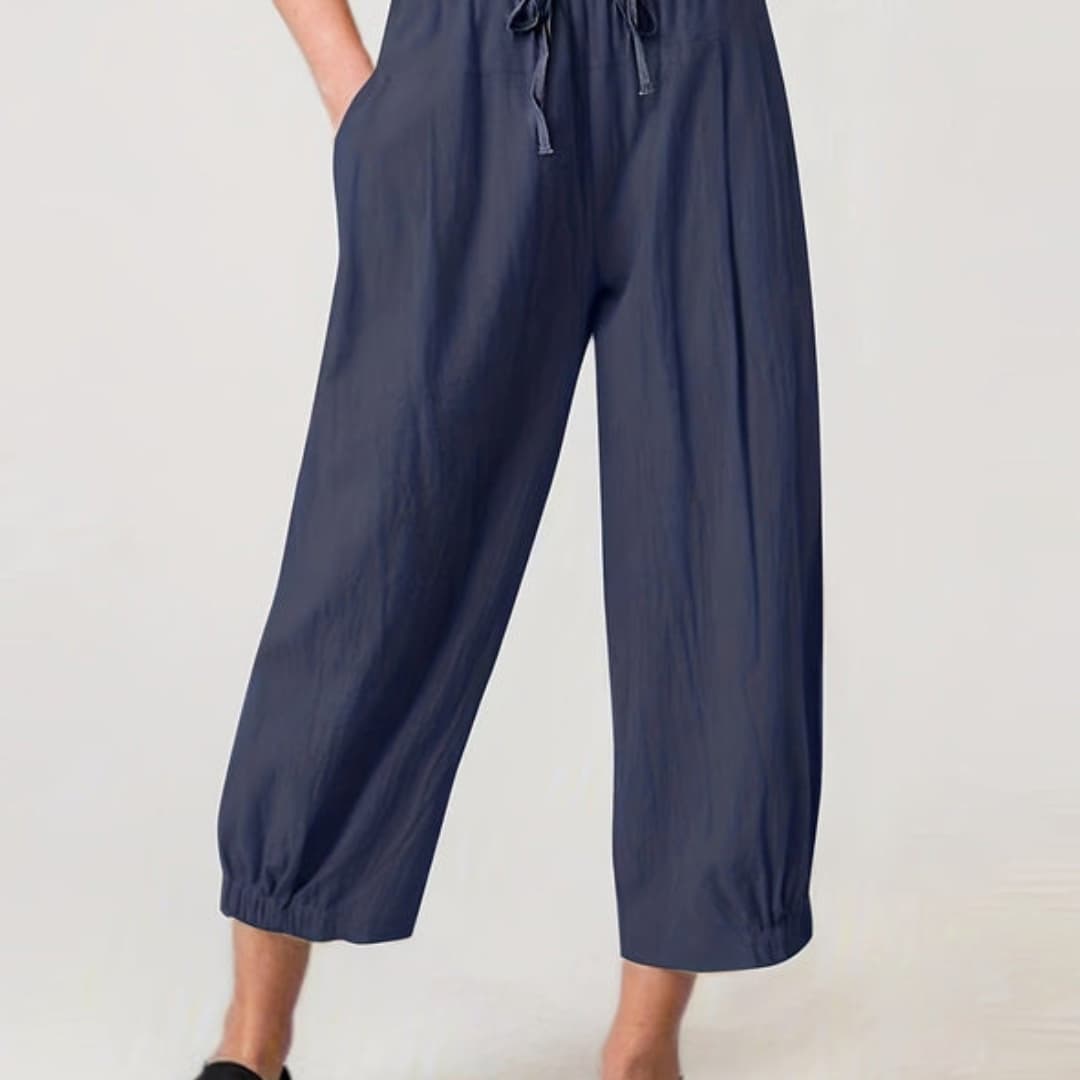 Women's Elastic Waist Summer Pants Cuffed Hem
