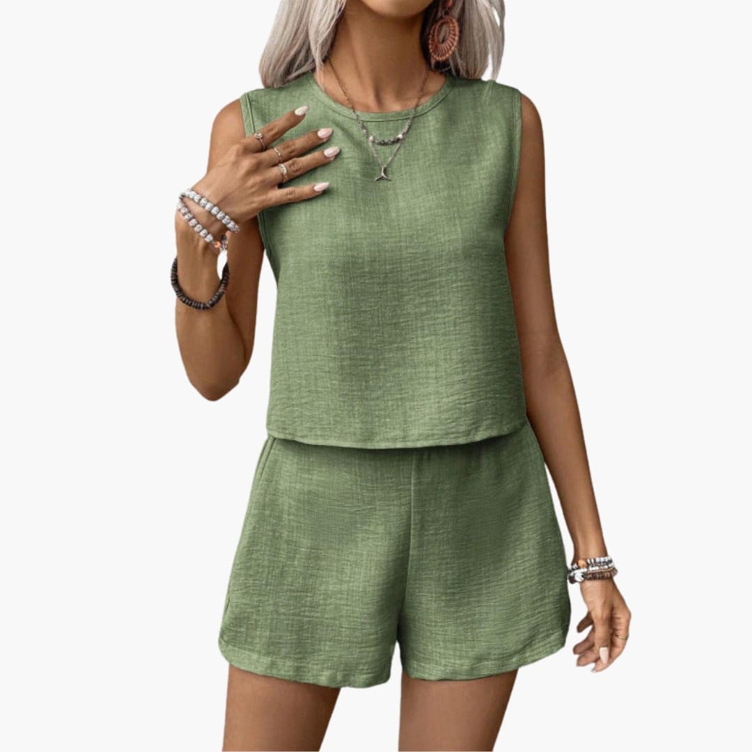 Women's Two Piece Shorts Set Short Sleeve Elastic Waist Shorts