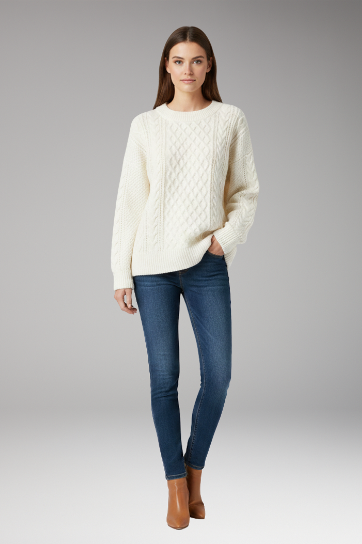 Women's Crew Neck Cable Knit Sweater