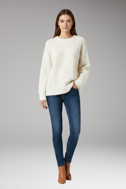 Women's Crew Neck Cable Knit Sweater