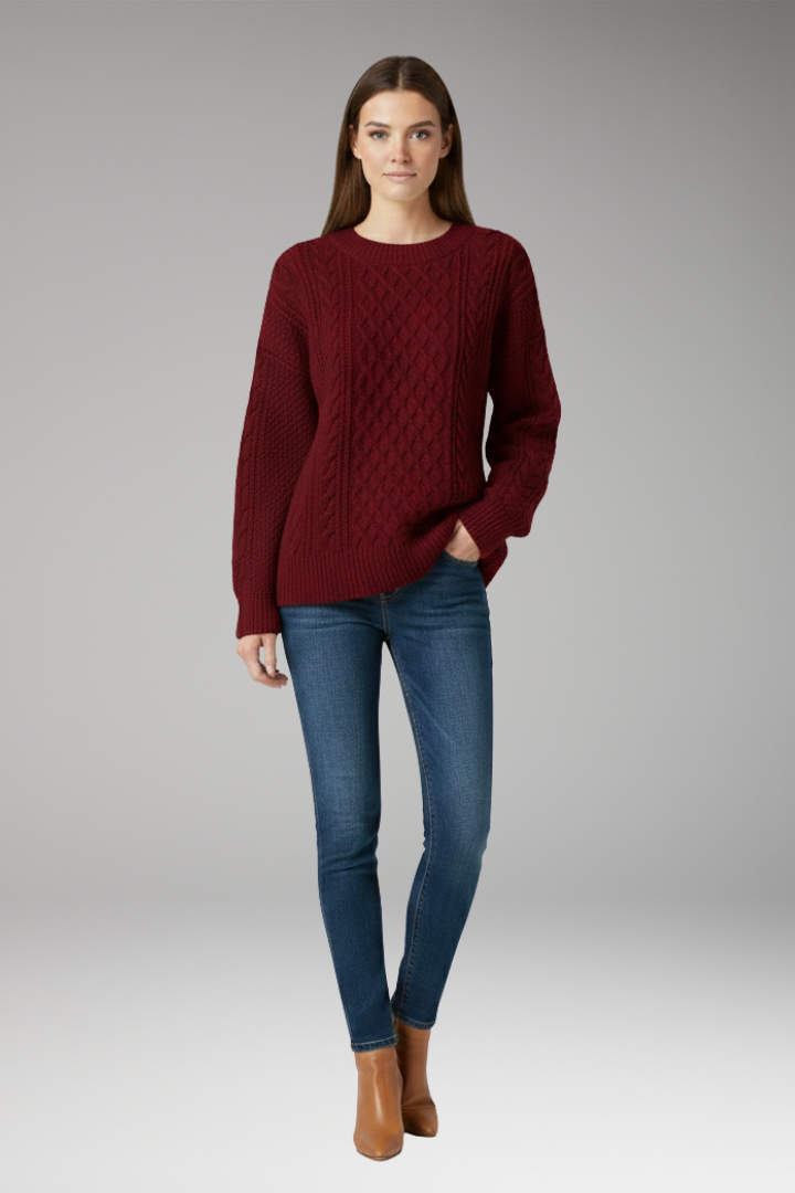Women's Crew Neck Cable Knit Sweater
