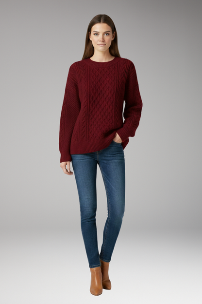 Women's Crew Neck Cable Knit Sweater