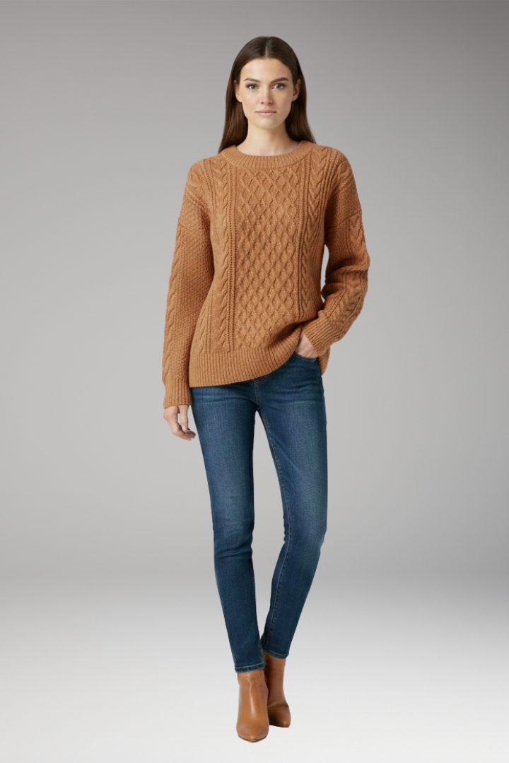 Women's Crew Neck Cable Knit Sweater