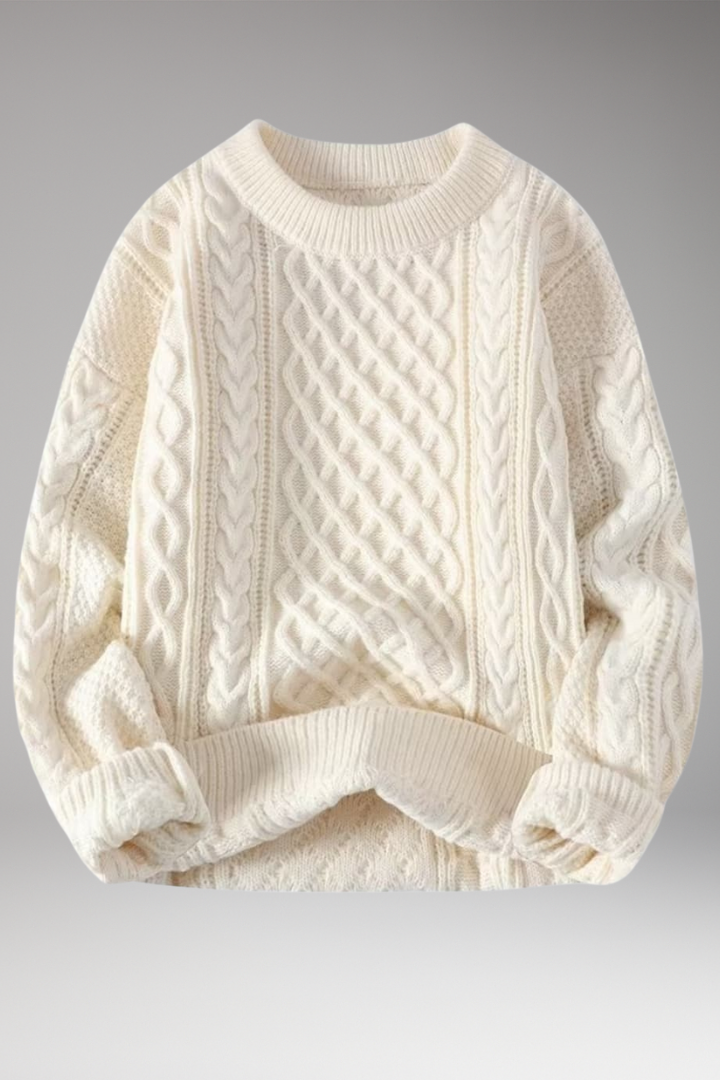 Women's Crew Neck Cable Knit Sweater - VibreMode