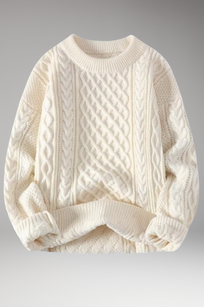 Women's Crew Neck Cable Knit Sweater - VibreMode