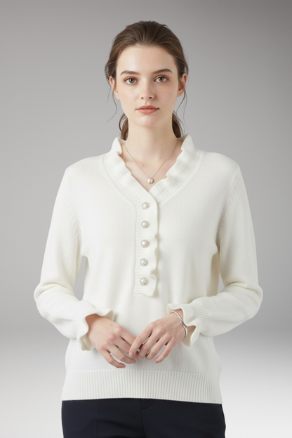 Women's Ruffle Collar Sweater Decorative Buttons