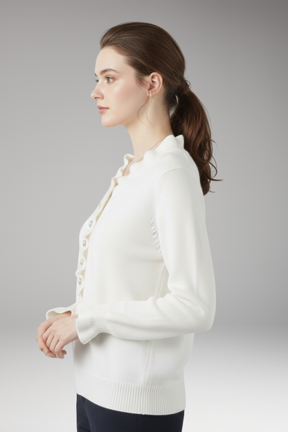 Women's Ruffle Collar Sweater Decorative Buttons