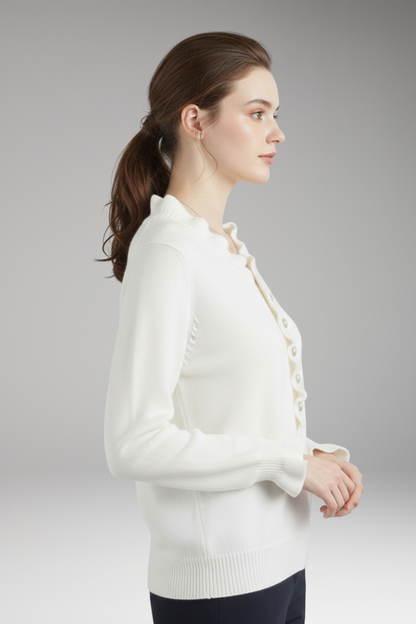 Women's Ruffle Collar Sweater Decorative Buttons