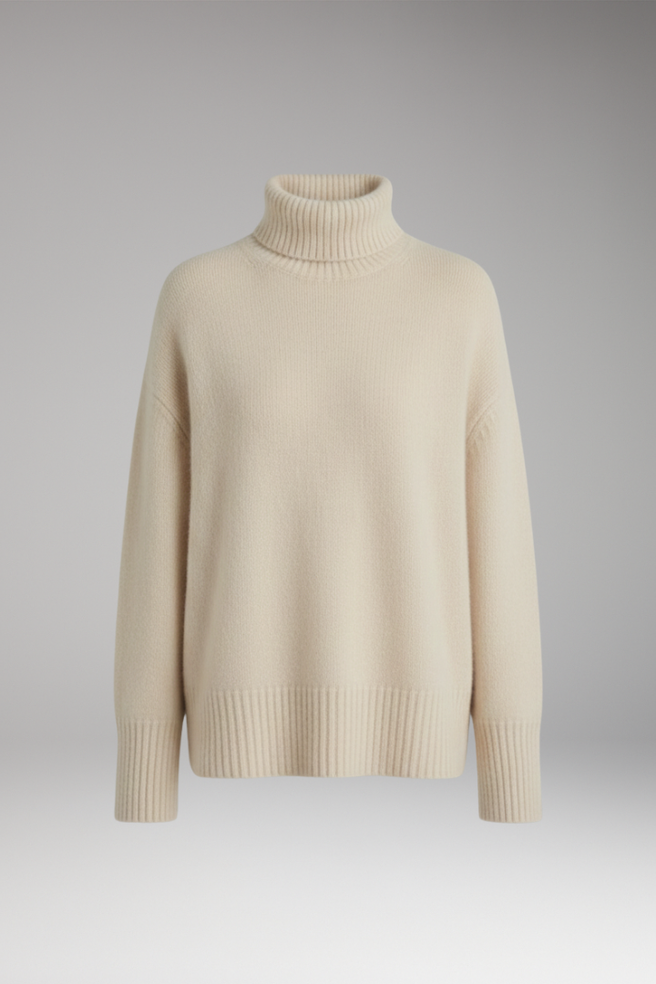 Women's Turtleneck Sweater Ribbed Trim - VibreMode