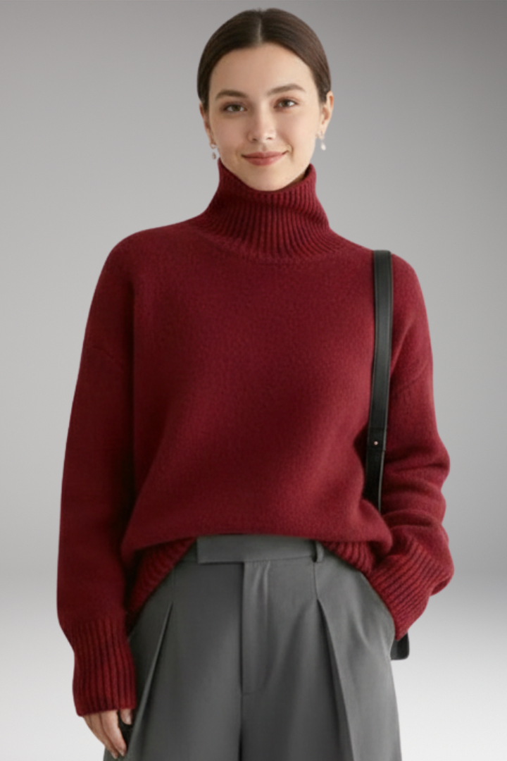 Women's Turtleneck Sweater Ribbed Trim