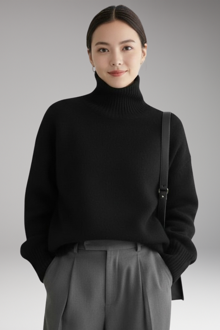 Women's Turtleneck Sweater Ribbed Trim