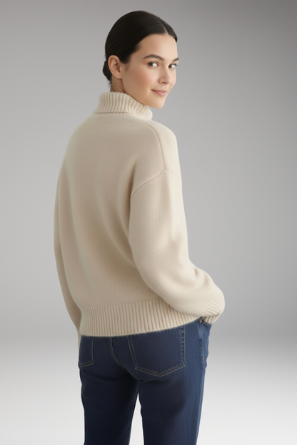 Women's Turtleneck Sweater Ribbed Trim