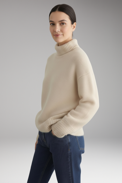 Women's Turtleneck Sweater Ribbed Trim