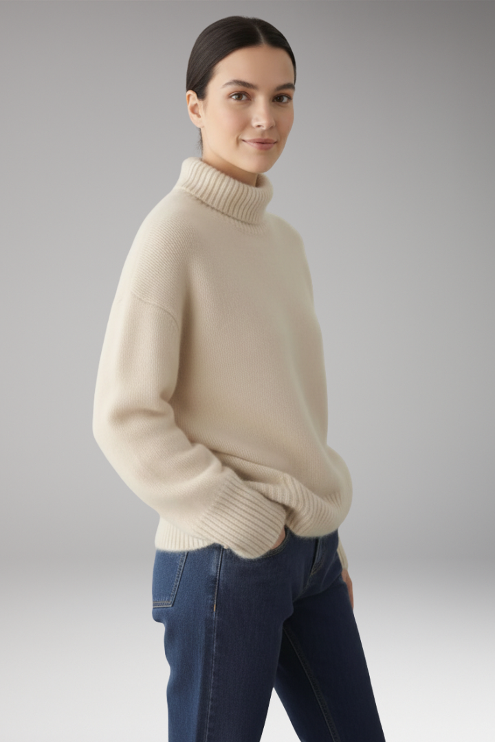 Women's Turtleneck Sweater Ribbed Trim