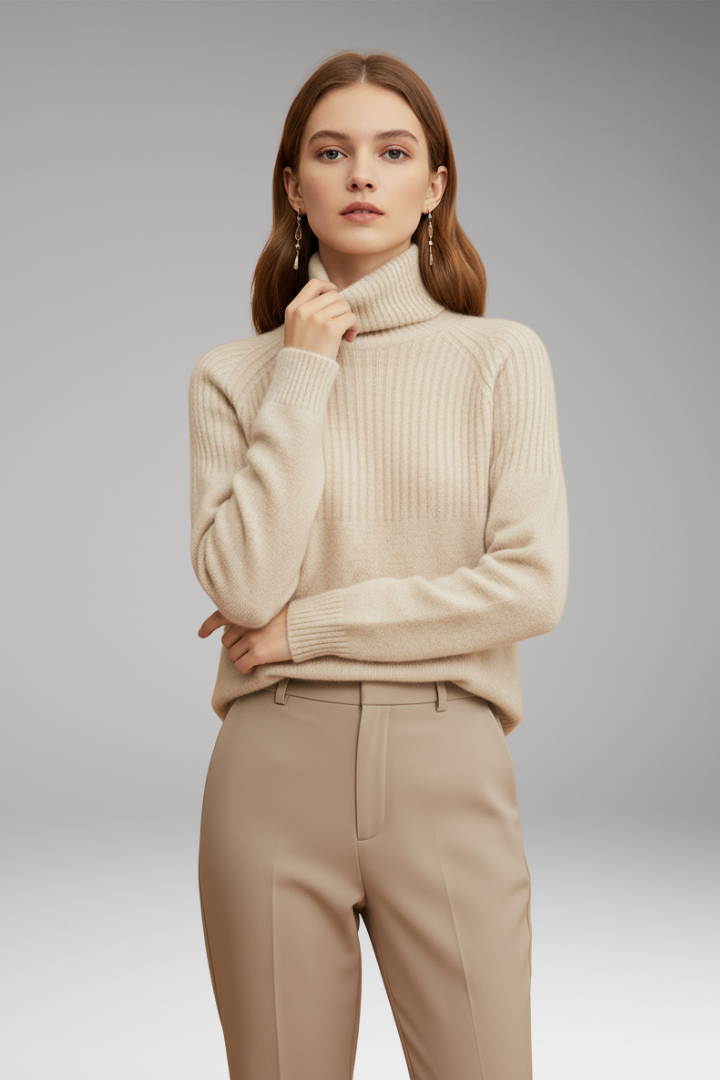 Women's Turtleneck Sweater Ribbed Knit