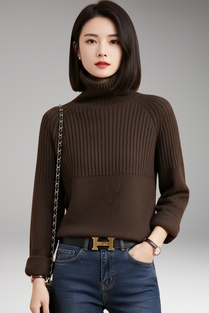 Women's Turtleneck Sweater Ribbed Knit