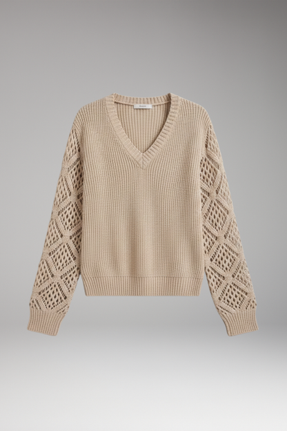 Women's V-Neck Textured Sweater - VibreMode