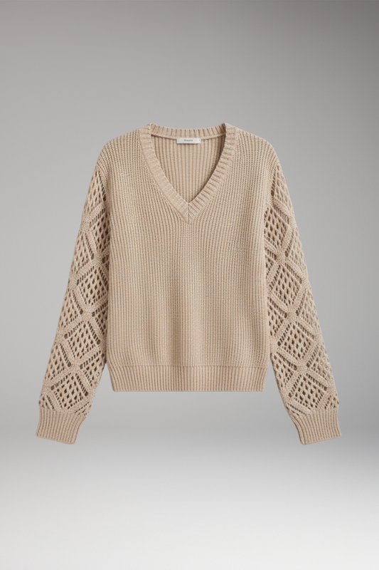Women's V-Neck Textured Sweater - VibreMode