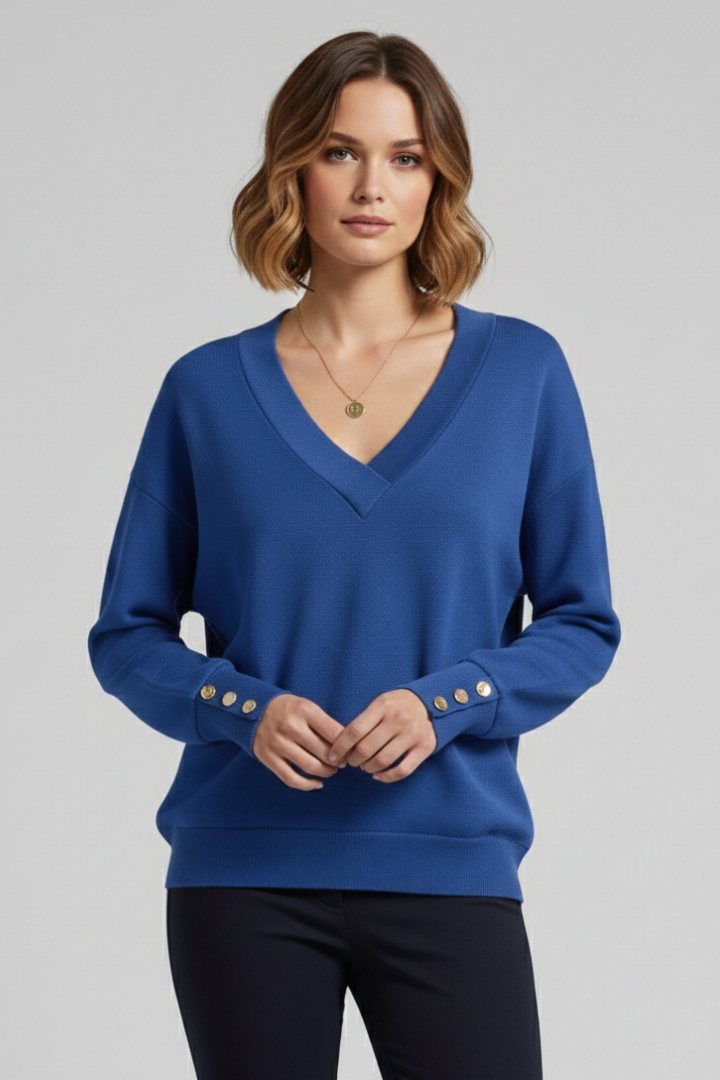 Women's V-Neck Sweater Dropped Shoulder Design