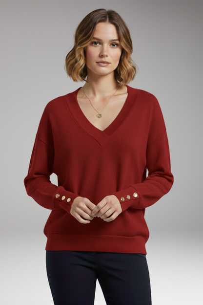 Women's V-Neck Sweater Dropped Shoulder Design