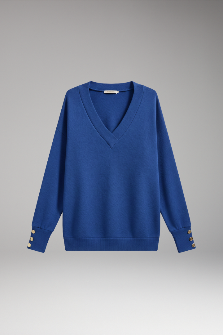 Women's V-Neck Sweater Dropped Shoulder Design - VibreMode