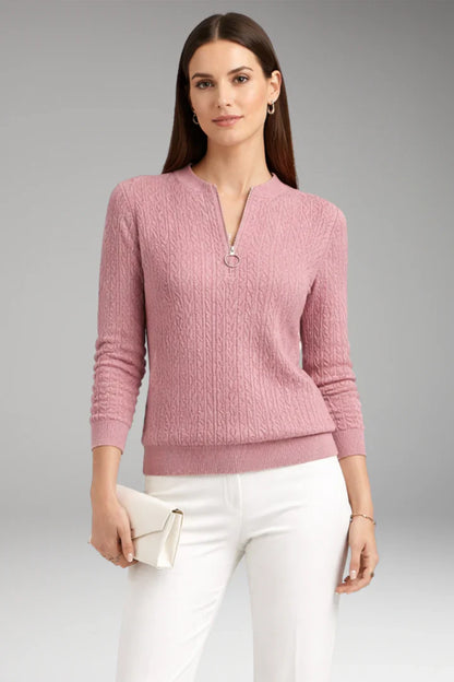 Women's Cable Knit Sweater Zip Neck