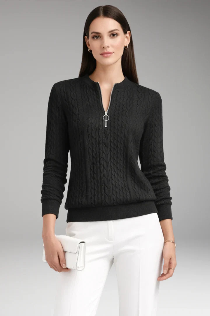 Women's Cable Knit Sweater Zip Neck