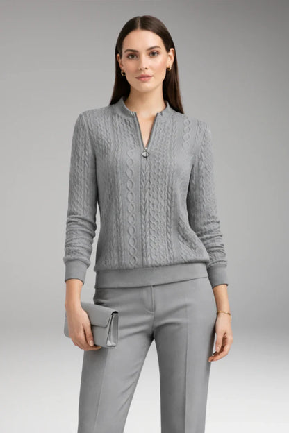 Women's Cable Knit Sweater Zip Neck