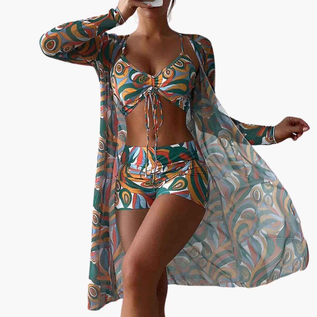 Women's One-Piece Swimsuit Swirl Print Overlay Panel