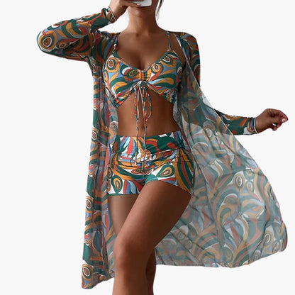 Women's One-Piece Swimsuit Swirl Print Overlay Panel