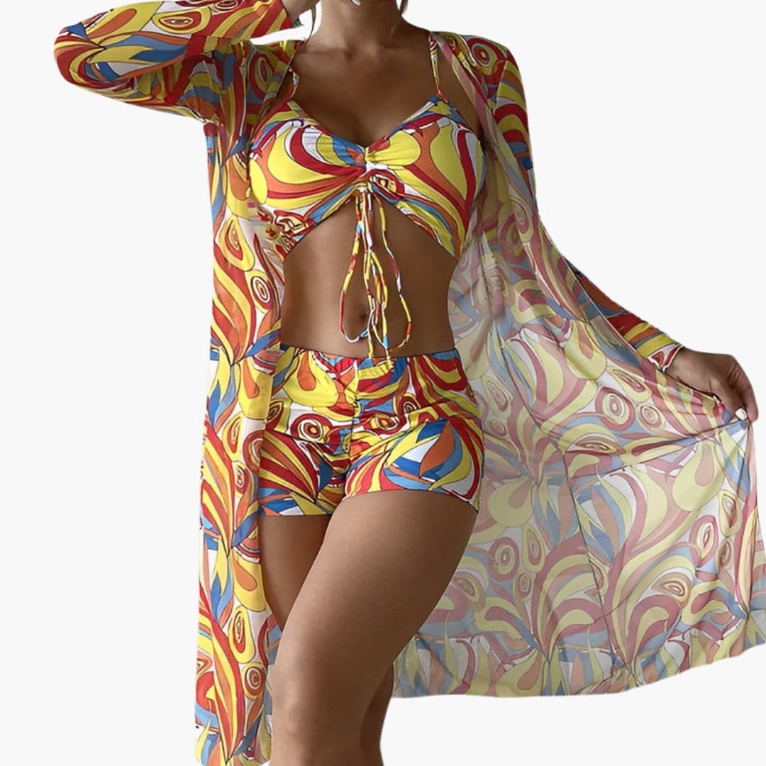 Women's One-Piece Swimsuit Swirl Print Overlay Panel