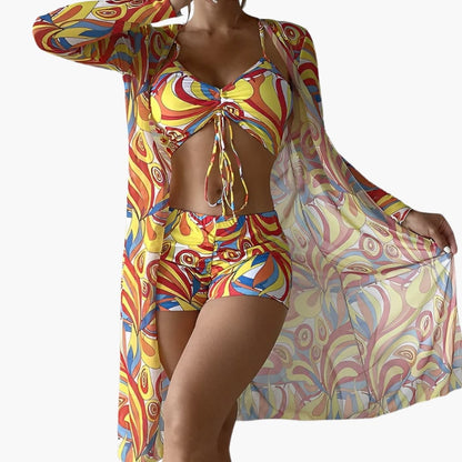 Women's One-Piece Swimsuit Swirl Print Overlay Panel