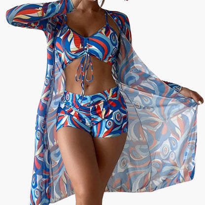 Women's One-Piece Swimsuit Swirl Print Overlay Panel - VibreMode