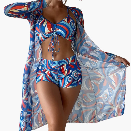 Women's One-Piece Swimsuit Swirl Print Overlay Panel - VibreMode