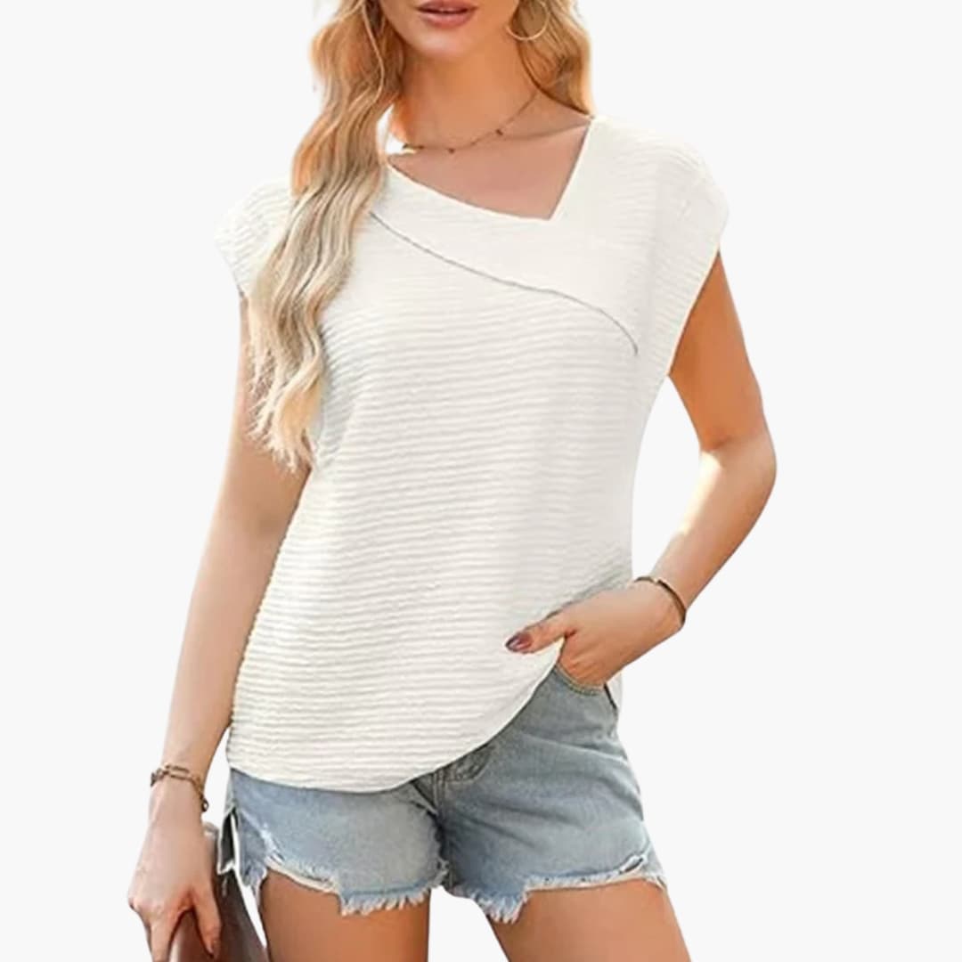 Women's Short Sleeve Asymmetrical T-Shirt Stretch Fabric - VibreMode