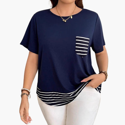 Women's Pocket T-Shirt Striped Hem Cotton