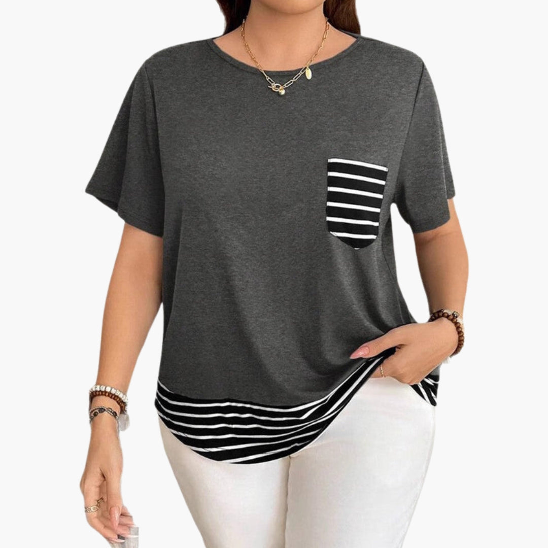 Women's Pocket T-Shirt Striped Hem Cotton