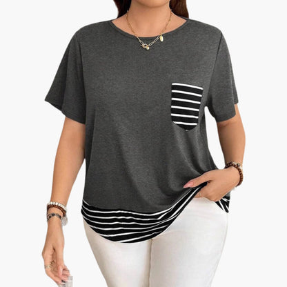 Women's Pocket T-Shirt Striped Hem Cotton