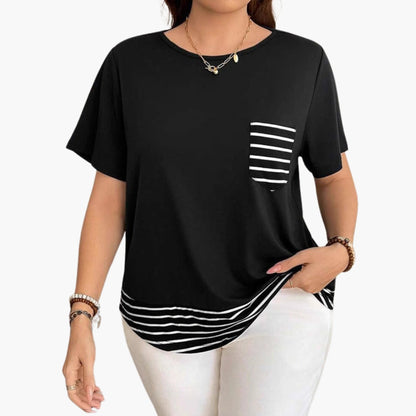Women's Pocket T-Shirt Striped Hem Cotton - VibreMode
