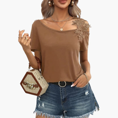 Women's Short Sleeve Floral Embroidery T-Shirt