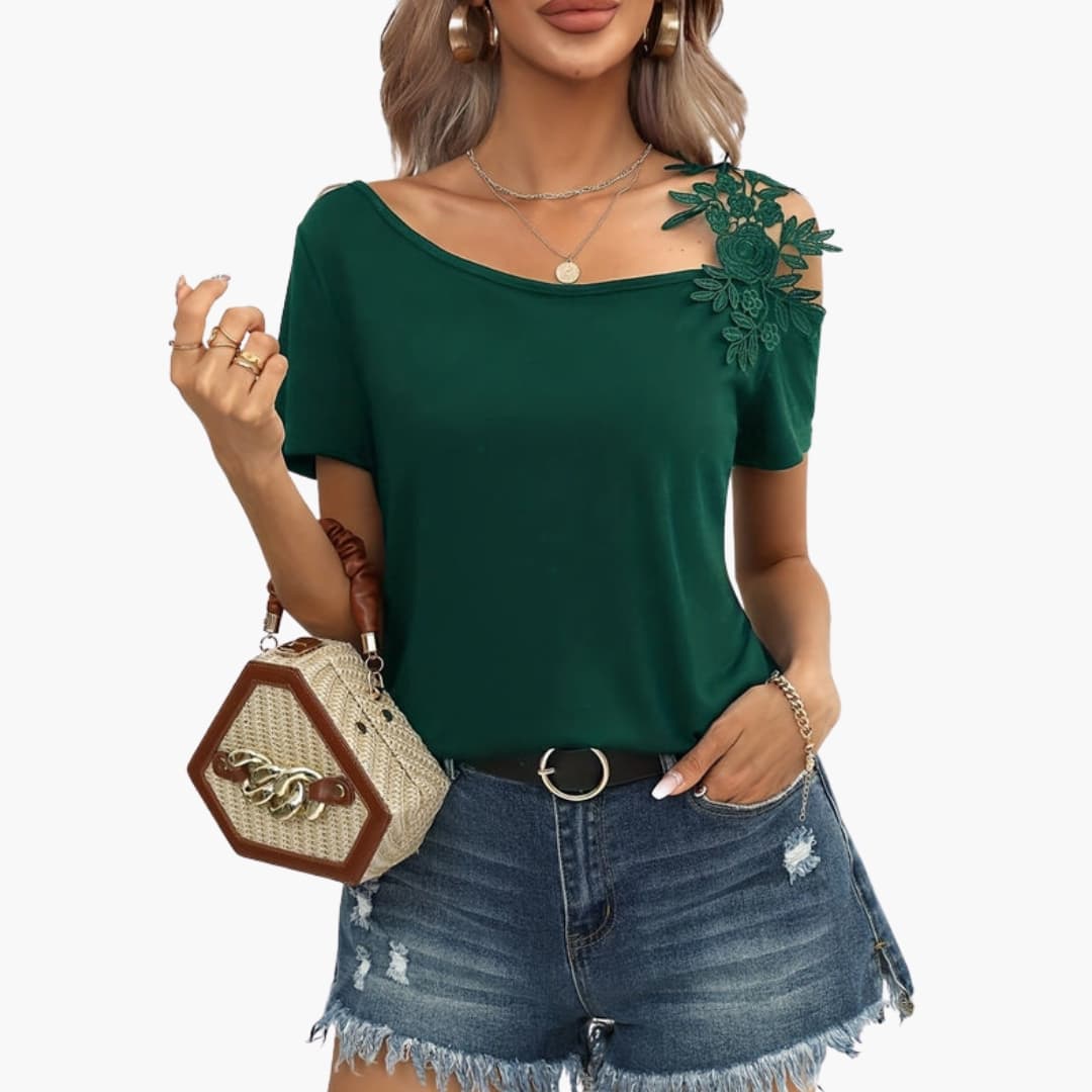 Women's Short Sleeve Floral Embroidery T-Shirt - VibreMode