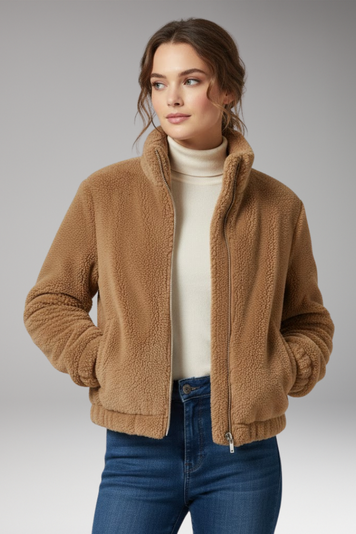 Women's Teddy Bomber Jacket Front Zipper