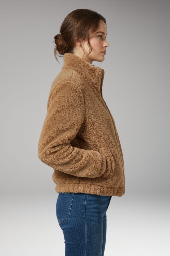 Women's Teddy Bomber Jacket Front Zipper